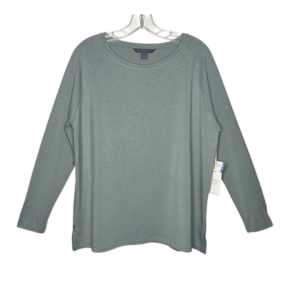 Free Fly Bamboo Everyday Flex Long Sleeve Tee Top Womens Large Sage UPF 50+